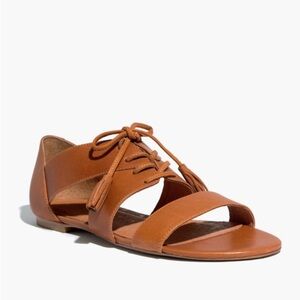 Madewell et x sazane Women's Tan Leather lace up Strappy flat Sandals Brazil